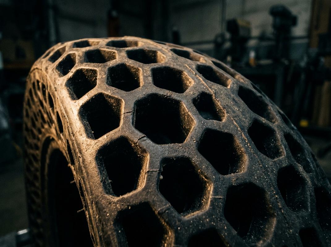 Vue de dessus d'une roue de trottinette électrique, d'outils de montage et de gants sur un établi en bois avec un bandeau texte Guide Montage.